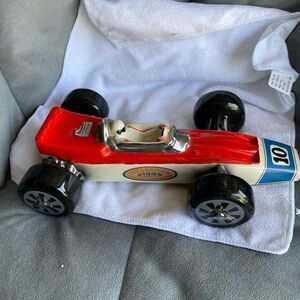 Ezra Brooks Heritage 1970 race car T-2   Hand Decorated W Pure Platinum Decanter